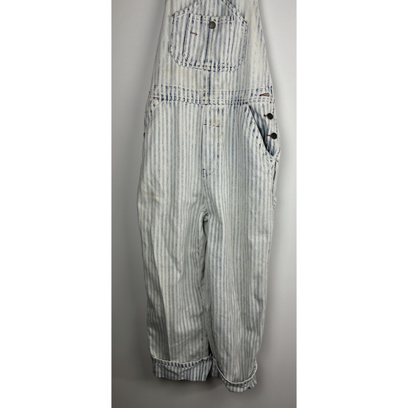 Faherty Topsail Bib Overall Railroad Stripe Blue White *Stained Distressed Small - Picture 4 of 16